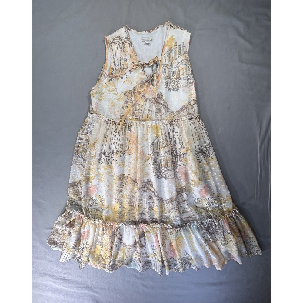 C‎ Est 1946 Swiss Dot Sleeveless Vneck Tiered Dress Women's Small Parisian Rome